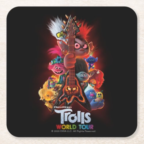 Trolls World Tour  Guitar Movie Poster Square Paper Coaster