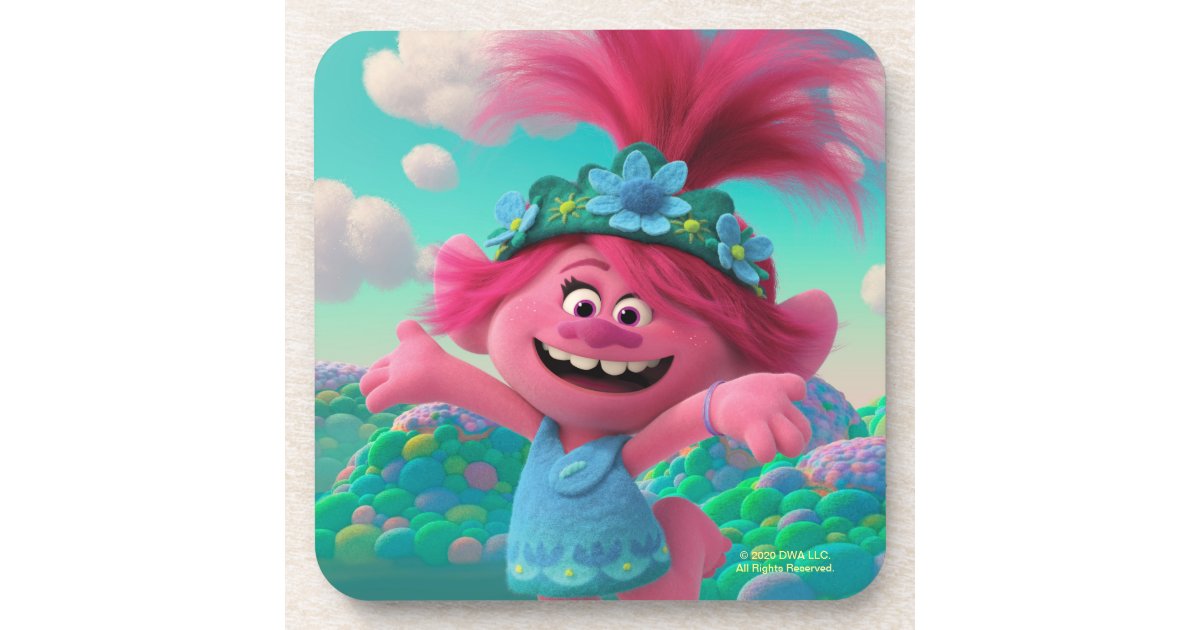 Trolls World Tour | Poppy Jumping for Joy Beverage Coaster | Zazzle