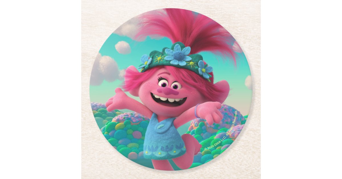 Trolls World Tour Poppy Jumping For Joy Round Paper Coaster Zazzle 