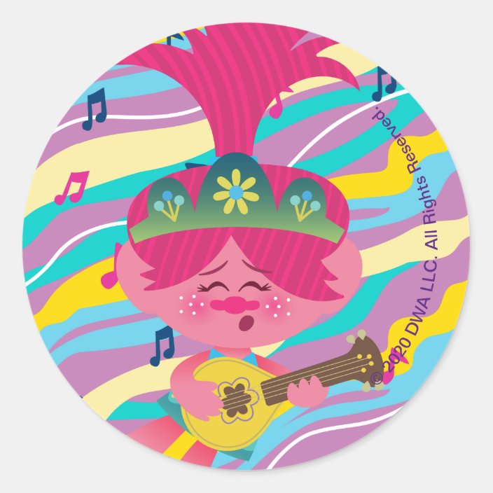 Trolls World Tour | Poppy Playing Guitar Classic Round Sticker | Zazzle.com