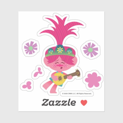 Trolls World Tour | Poppy Playing Guitar Sticker | Zazzle