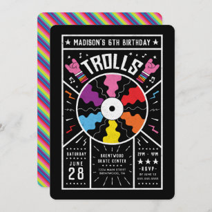 Trolls World Tour - Record Birthday Invitation