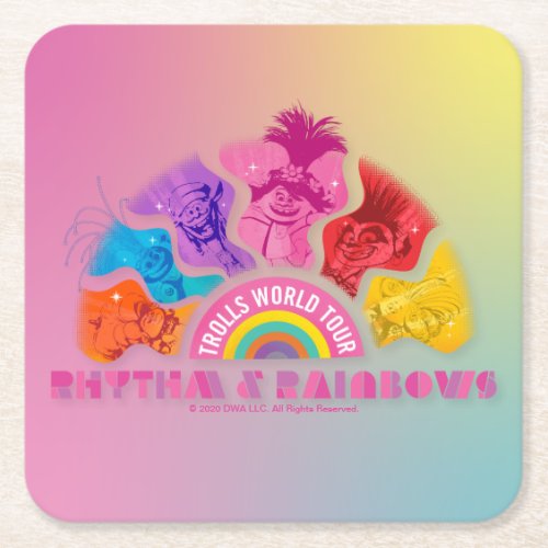 Trolls World Tour  Rhythm  Rainbows Square Paper Coaster