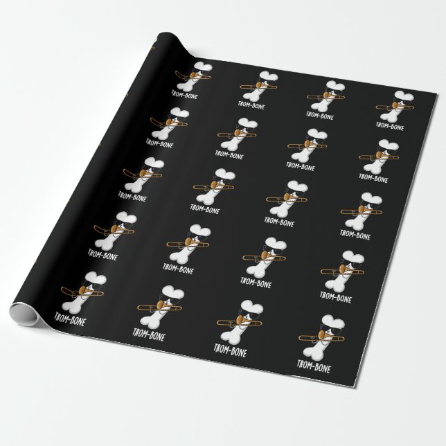 Trom-bone Funny Music Trombone Pun Dark BG Wrapping Paper (Unrolled)