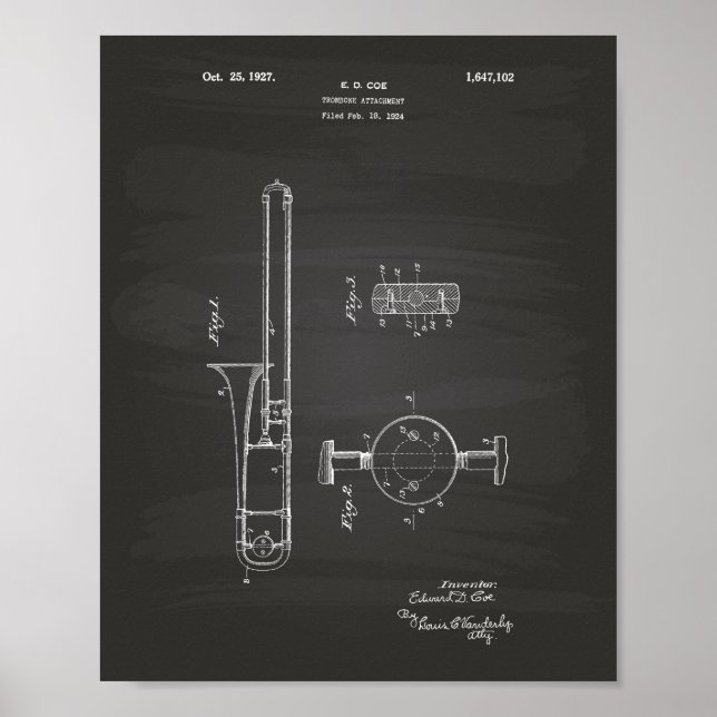 Trombone Attachment 1927 Patent Art Chalkboard Poster (Front)