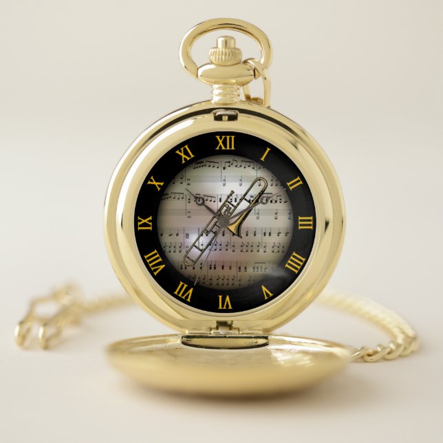 Trombone ~ Background “The Musical Planet” * ~ Pocket Watch (Inside)