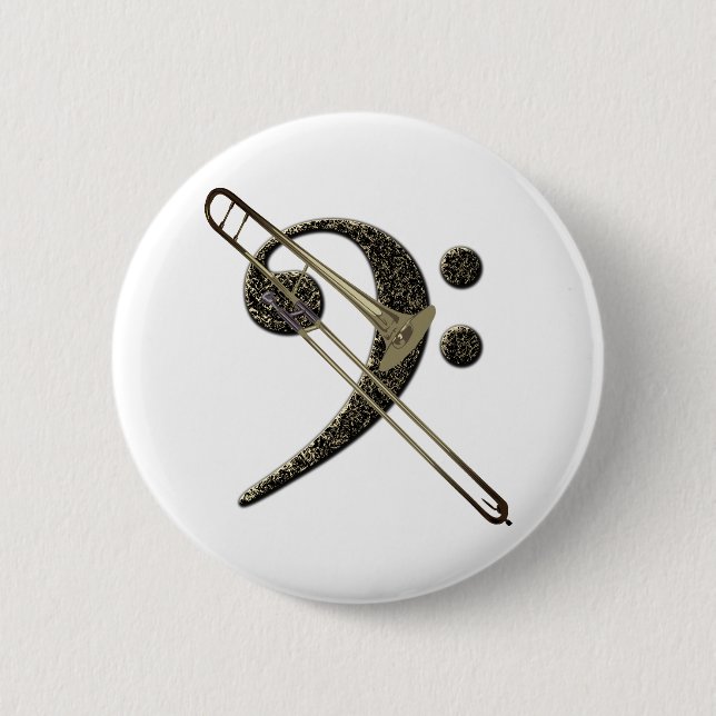 Trombone Bass Clef Music Instrument Button (Front)