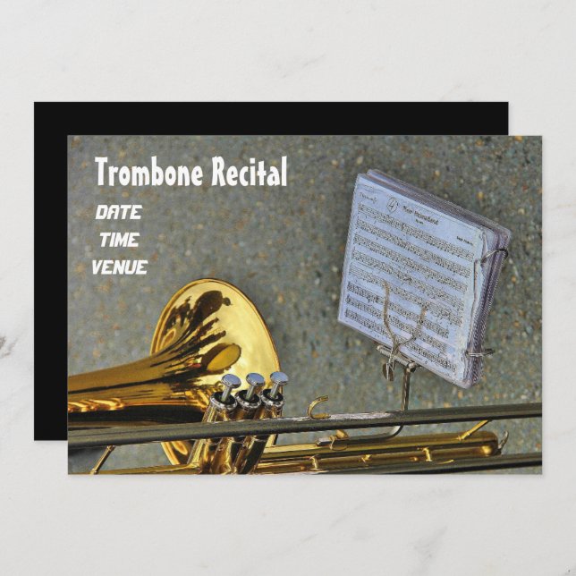 Trombone brass instrument Recital Invitation (Front/Back)