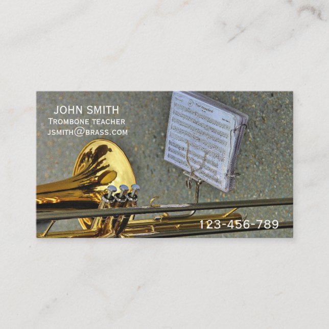 Trombone brass Teacher or tutor Business Card (Front)