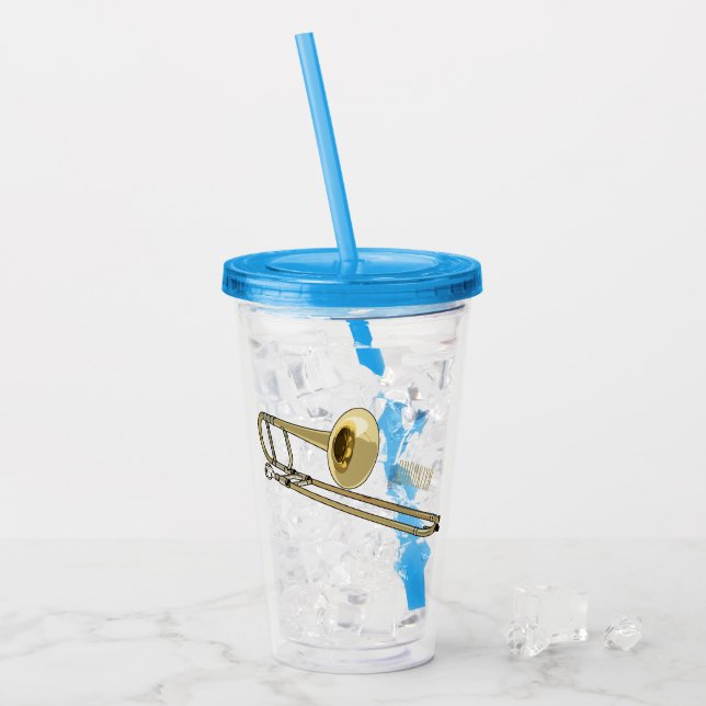 Trombone cartoon illustration acrylic tumbler (Front Ice)