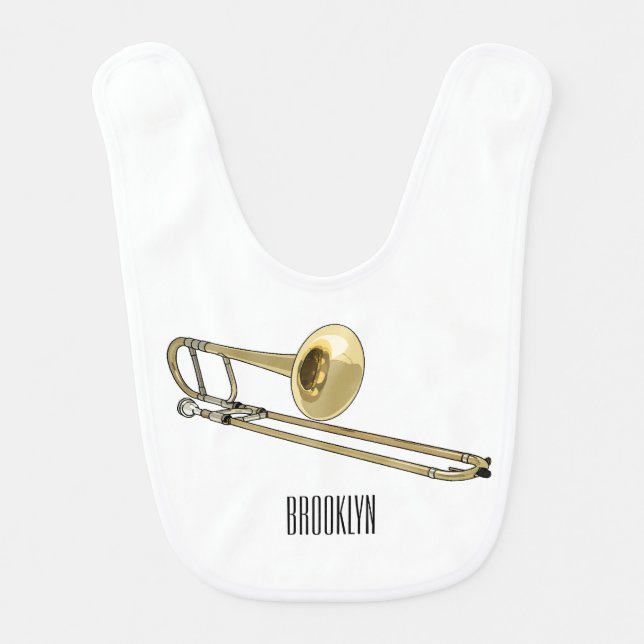Trombone cartoon illustration baby bib (Front)