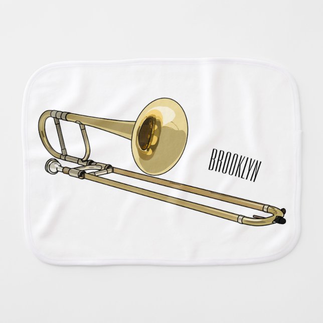 Trombone cartoon illustration baby burp cloth (Front Horizontal)
