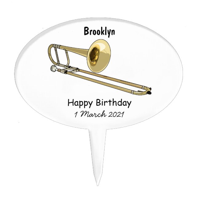 Trombone cartoon illustration cake topper (Front)