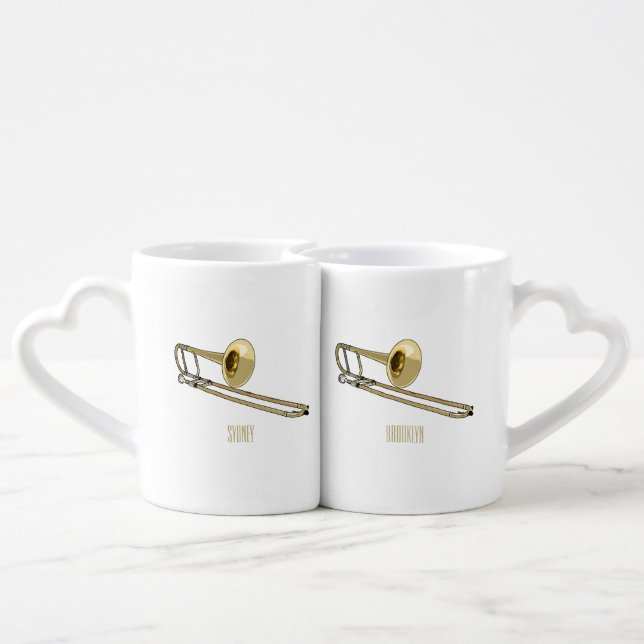 Trombone cartoon illustration coffee mug set (Back Nesting)