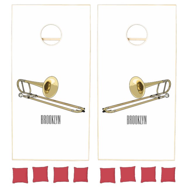 Trombone cartoon illustration cornhole set (Set)