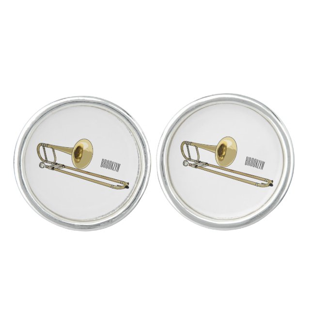 Trombone cartoon illustration cufflinks (Front)