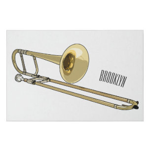 Trombone cartoon illustration faux canvas print