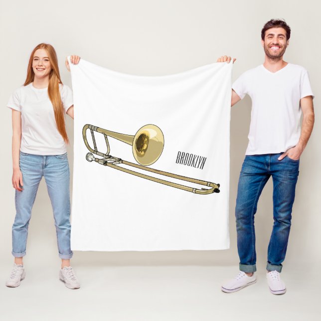 Trombone cartoon illustration fleece blanket (In Situ)