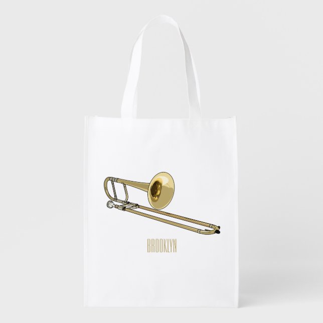 Trombone cartoon illustration grocery bag (Front)