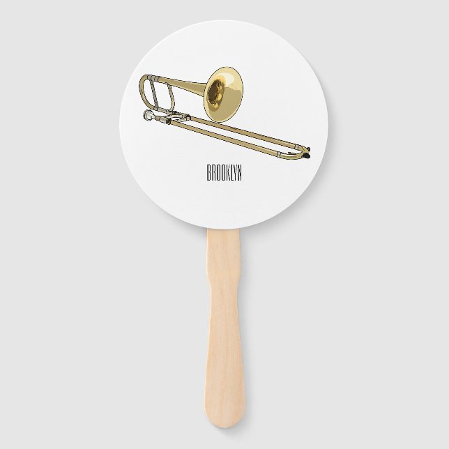 Trombone cartoon illustration hand fan (Front)