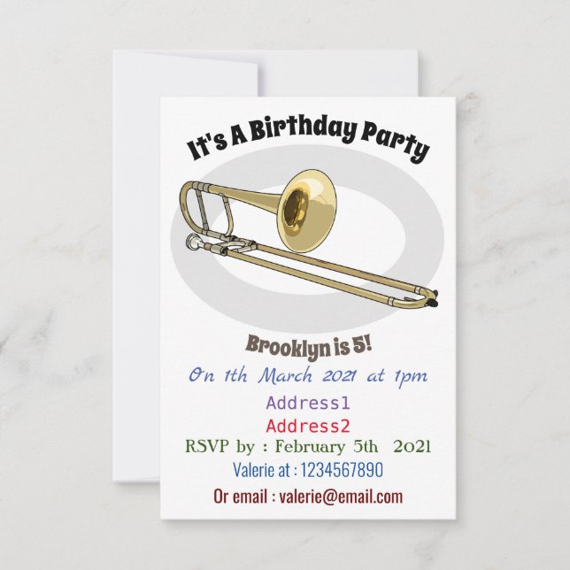 Trombone cartoon illustration invitation (Front)