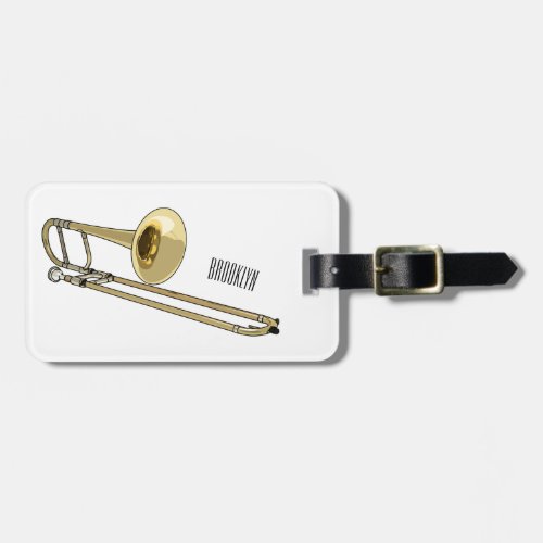 Trombone cartoon illustration luggage tag