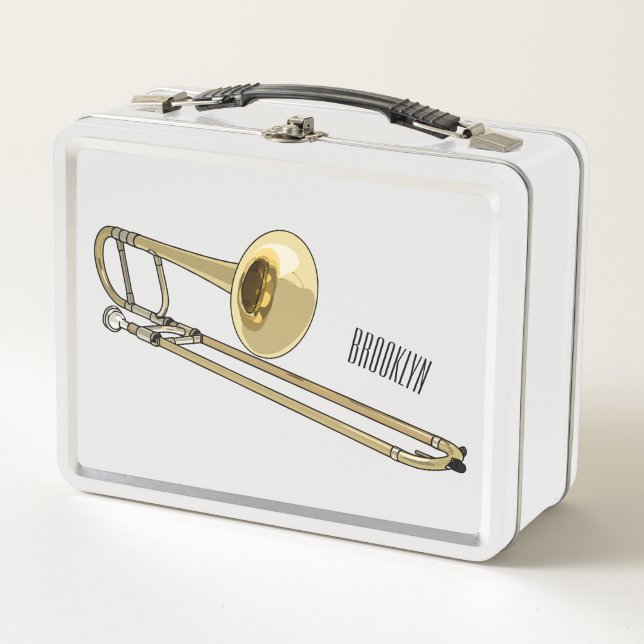 Trombone cartoon illustration metal lunch box (Front)