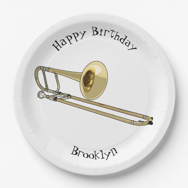 Trombone cartoon illustration paper plates (Front)