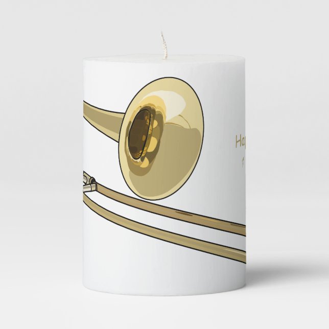 Trombone cartoon illustration pillar candle (Front)