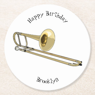 Trombone cartoon illustration round paper coaster