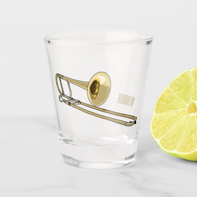 Trombone cartoon illustration shot glass (Front)