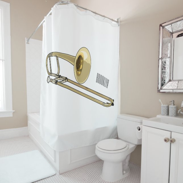 Trombone cartoon illustration shower curtain (In Situ)