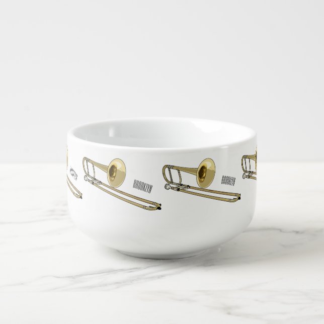 Trombone cartoon illustration soup mug (Front)