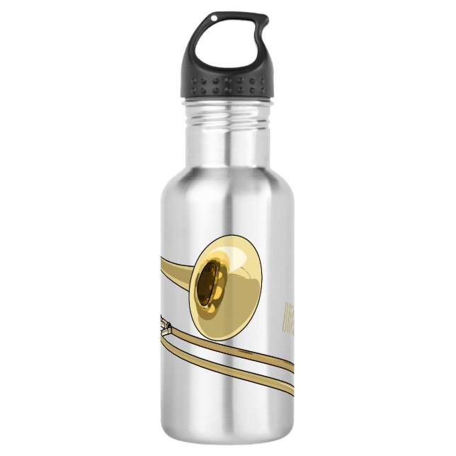 Trombone cartoon illustration stainless steel water bottle (Front)