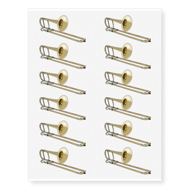 Trombone cartoon illustration temporary tattoos (Front)
