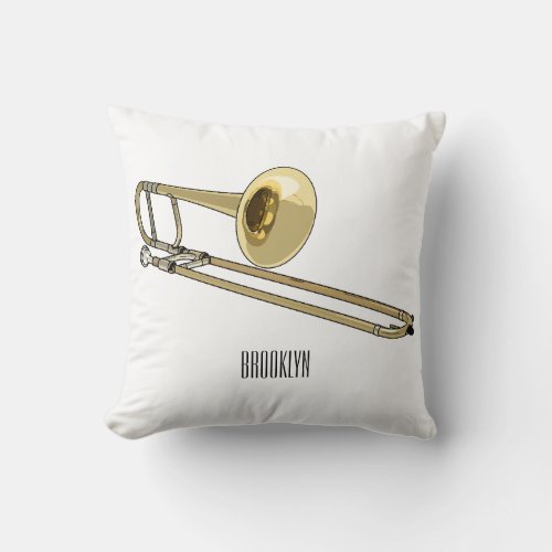 Trombone cartoon illustration throw pillow