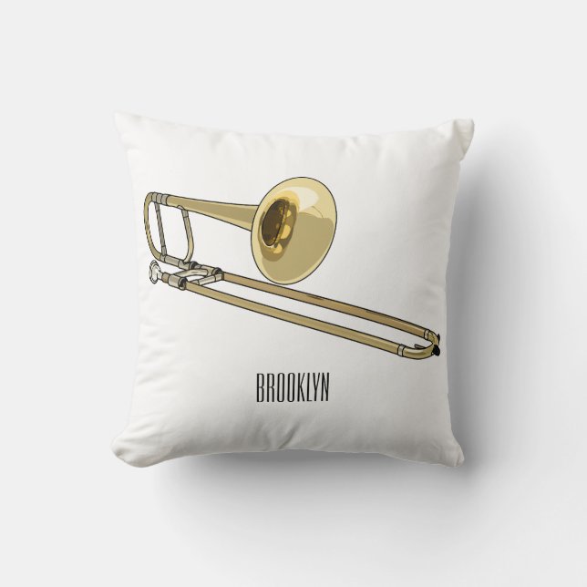Trombone cartoon illustration throw pillow (Front)
