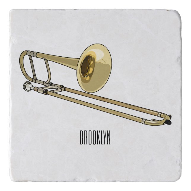 Trombone cartoon illustration trivet (Front)