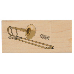Trombone cartoon illustration wood flash drive