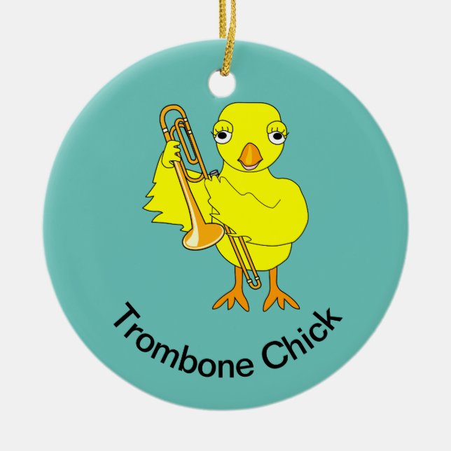 Trombone Chick Ceramic Ornament (Front)