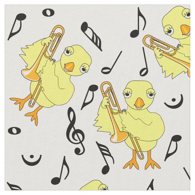 Trombone Chick Music Notes  Fabric (Close Up)