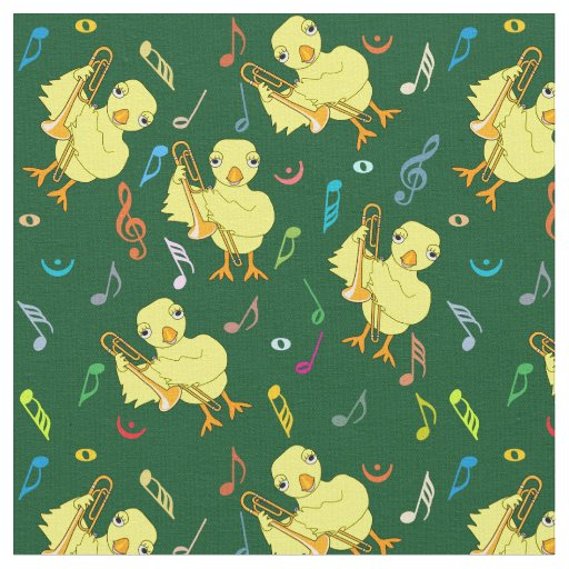 Trombone Chick Music Notes Fabric