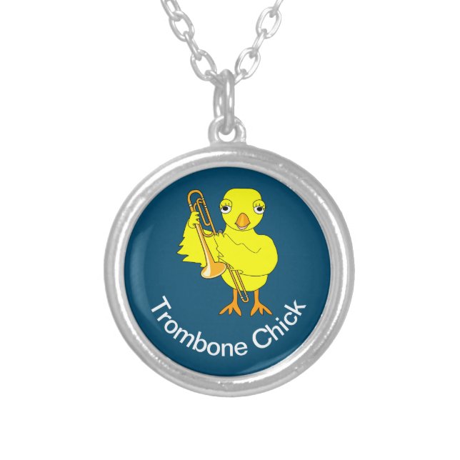 Trombone Chick Silver Plated Necklace (Front)