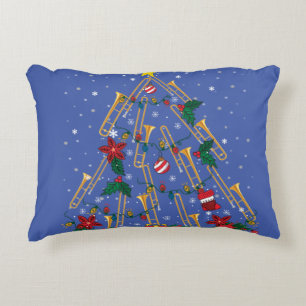 Trombone Christmas Tree Ornaments Funny Music Band Accent Pillow