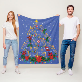 Trombone Christmas Tree Ornaments Funny Music Band Fleece Blanket