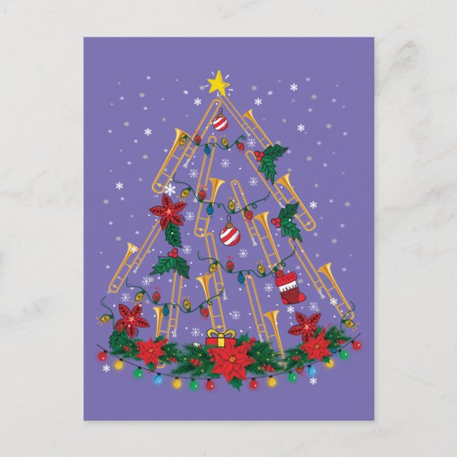 Trombone Christmas Tree Ornaments Funny Music Band Postcard (Front)