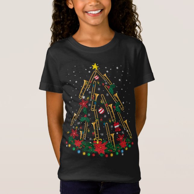 Trombone Christmas Tree Ornaments Funny Music Band T-Shirt (Front)