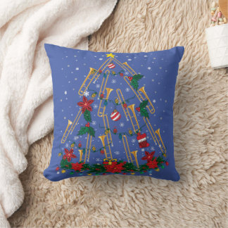 Trombone Christmas Tree Ornaments Funny Music Band Throw Pillow
