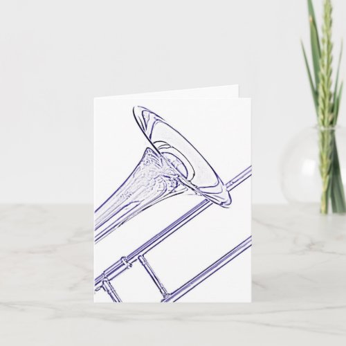Trombone Greeting Card Blue Ink Drawing
