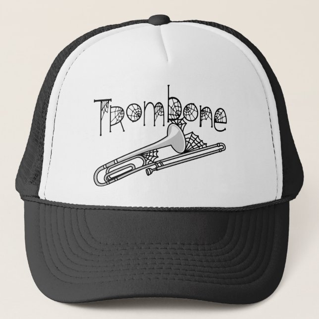 Trombone Halloween Cobwebs Trucker Hat (Front)